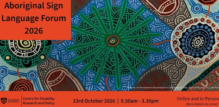 Aboriginal Sign Language Forum 2026 — event artwork, Camperdown, NSW