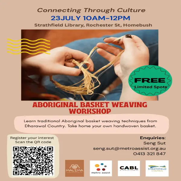 Connecting Through Culture: Aboriginal Basket Weaving Workshop — event artwork, Homebush, NSW