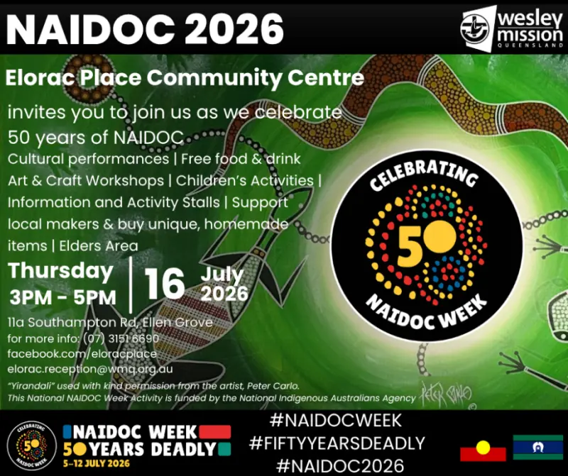 Elorac Place Community Centre NAIDOC 2026 — event artwork, Herston, QLD