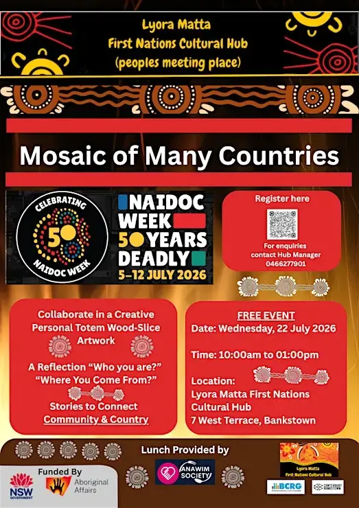 NAIDOC Mosaic of Many Countries Workshop — event artwork, Bankstown, NSW