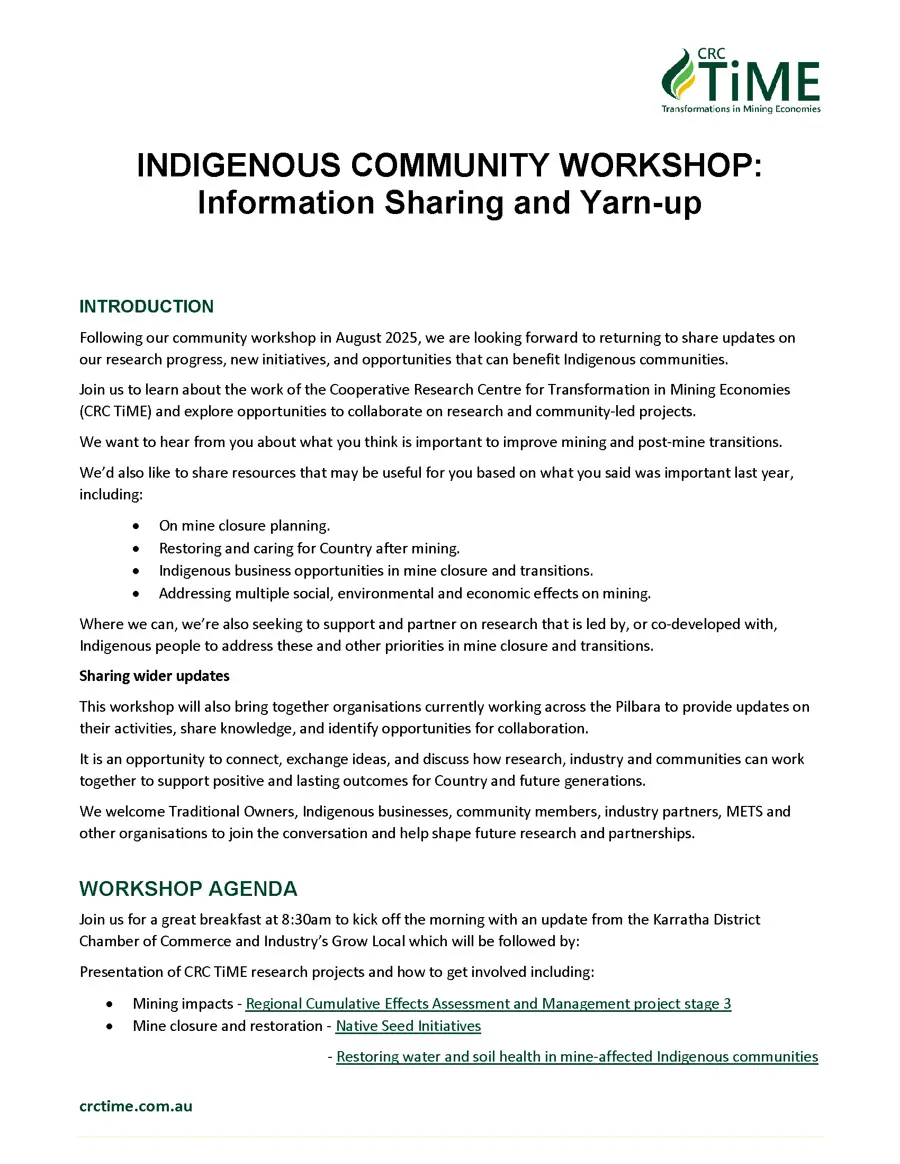 INDIGENOUS COMMUNITY WORKSHOP: Information Sharing and Yarn-up