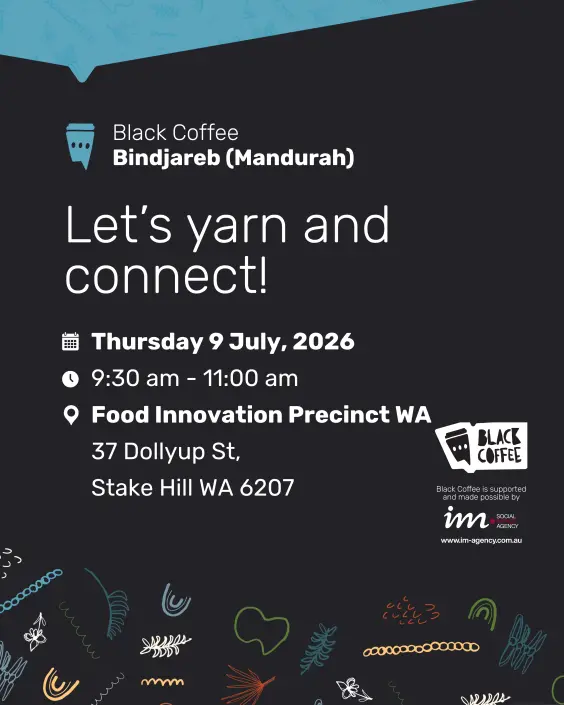 Bindjareb (Mandurah) Black Coffee — event artwork, Stake Hill, WA